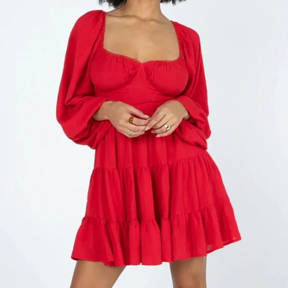 Princess Polly Danny Long Sleeve Mini Dress Red - Picture 3 of 5